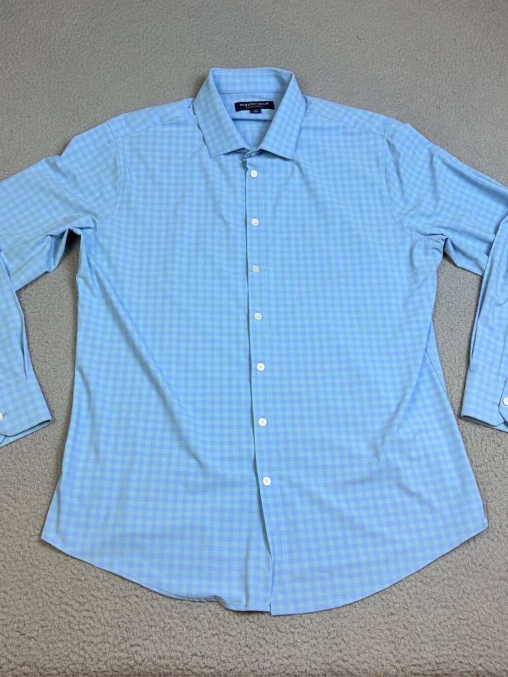 Mizzen+Main Shirt Mens Size XL Blue Check Trim Fit Stretch Long Sleeve Buttons